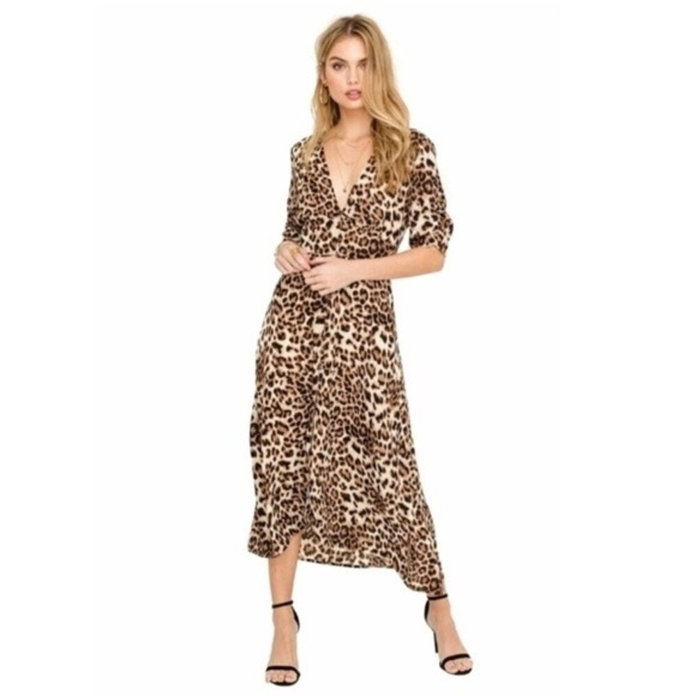ASTR Button Down Leopard Print Midi Dress S NWT